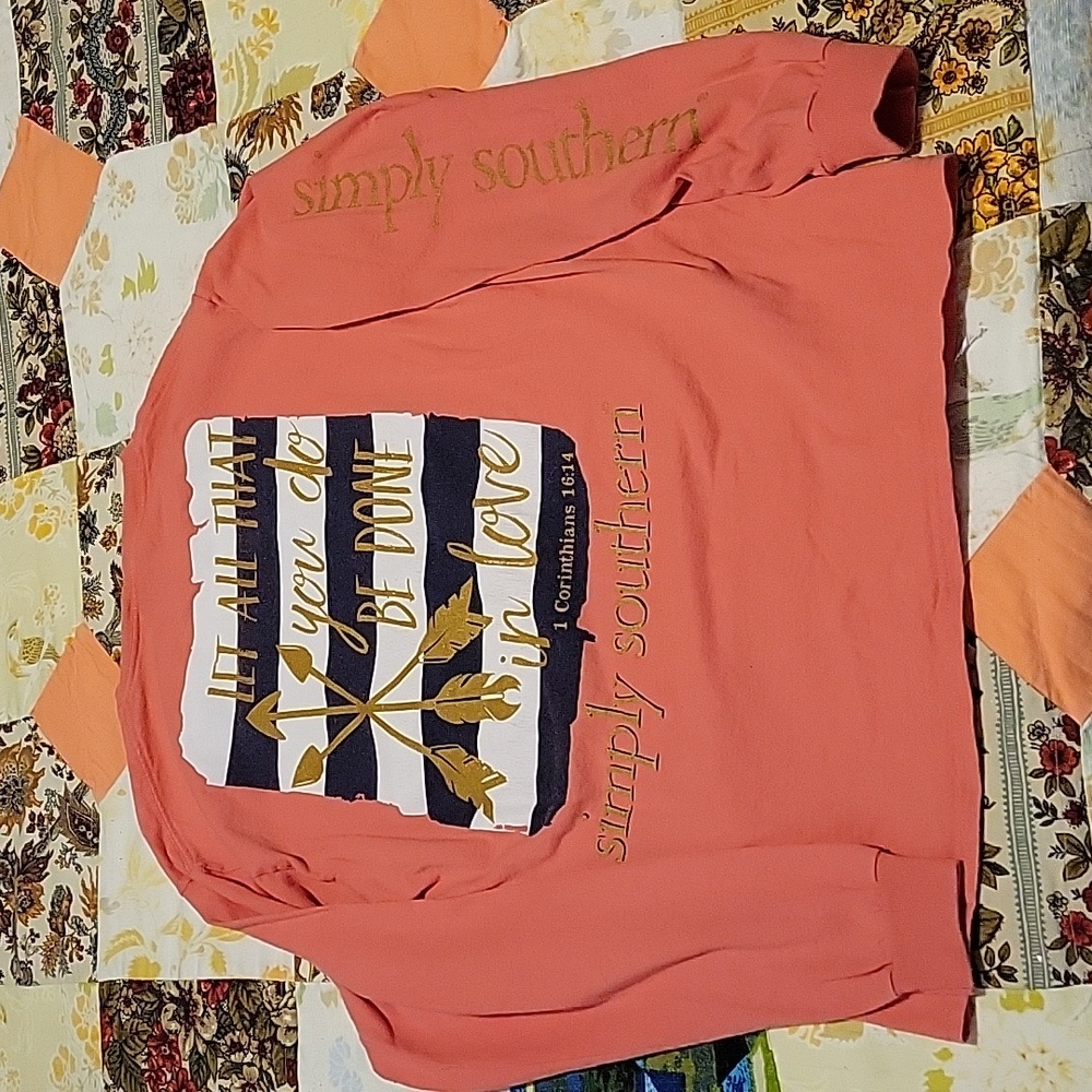 Simply Southern Long Sleeve Coral Shirt